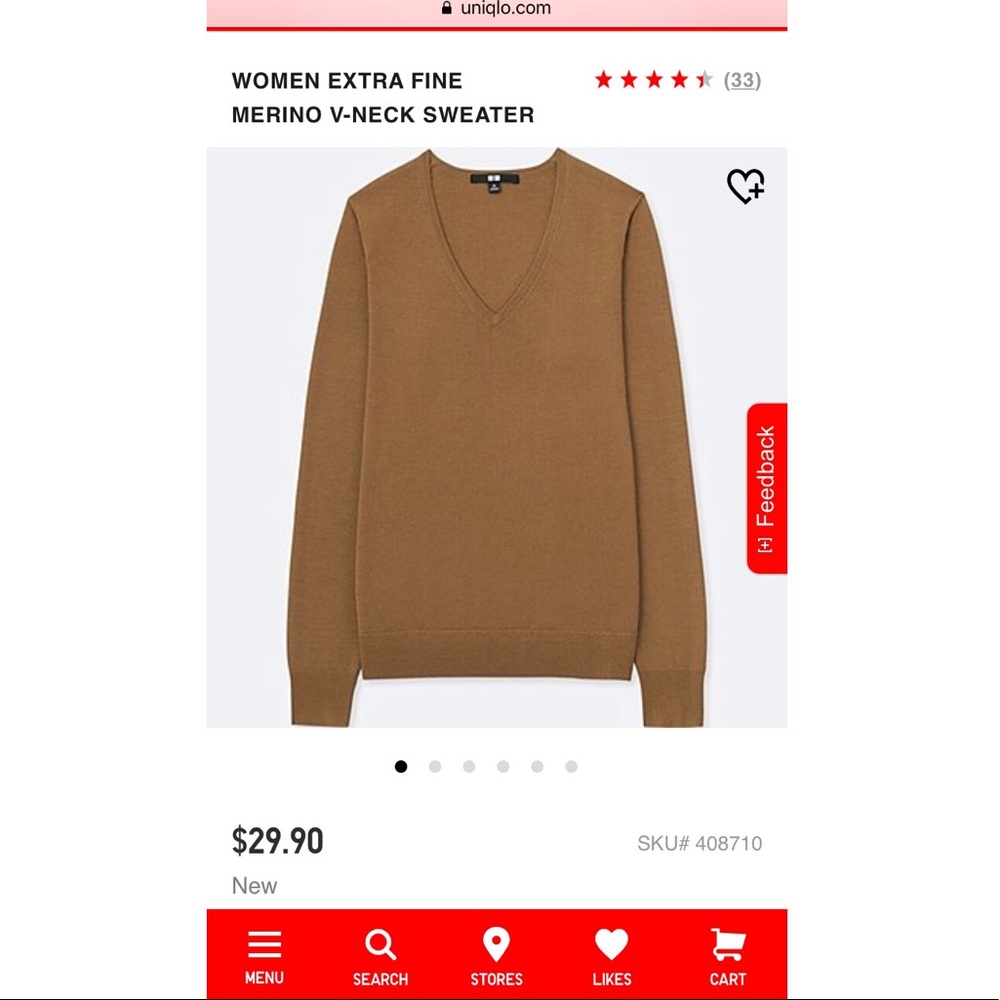 Uniqlo V-Neck Sweater in Camel
